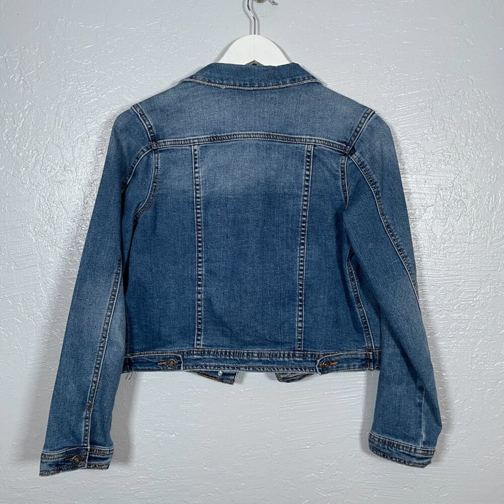 Kancan Women S Blue Denim Cropped Jean Jacket Stretch Western Boho Cowgirlcore - Picture 5 of 8